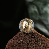 Yemen Agate Stone Silver Ring Decorated with Zircon Stones (2)